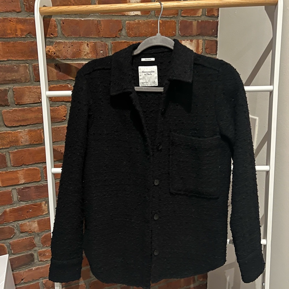 ABERCROMBIE OVERSIZED TWEED BLACK BUTTON DOWN SHACKET